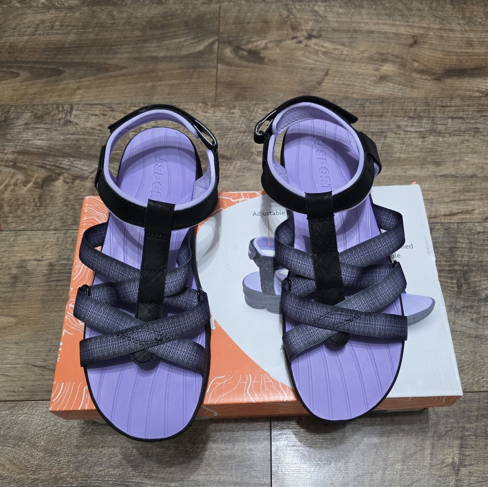 J SPORT Stylish Black and Purple Women's  cushioned Sandals size 10